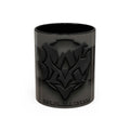 Black Emblem Coffee Mug — Bold 3D Crest Accent Mug
