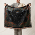 Black Demon Bat Woven Blanket — Gothic Logo Throw for Horror Fans