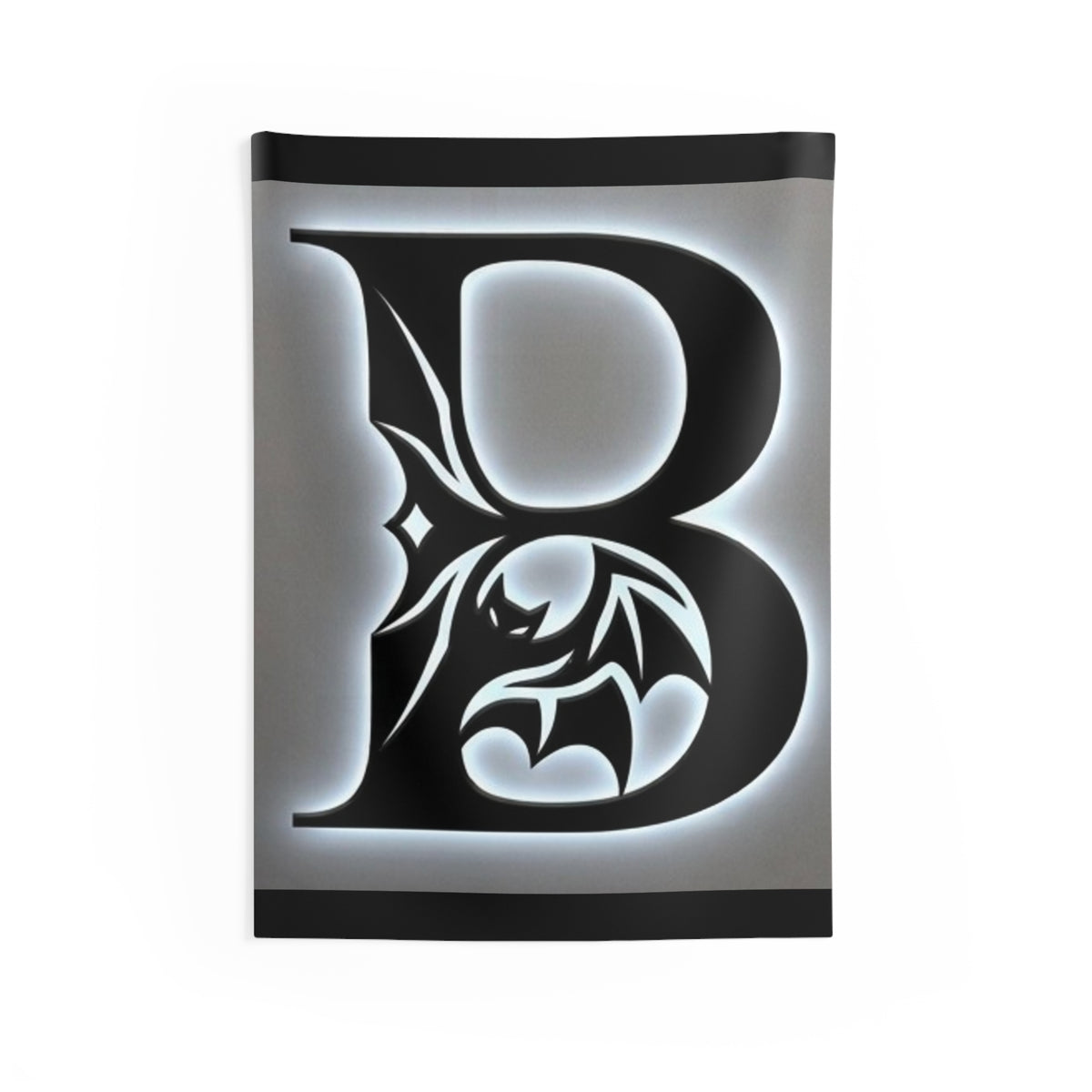 Monogram 'B' Gothic Letter Indoor Wall Tapestry – Black Ornamental Initial Décor